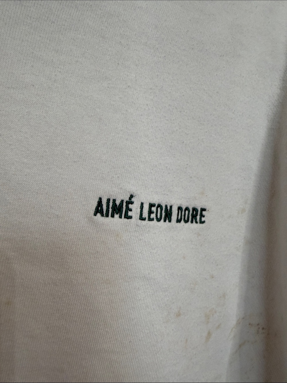 Aime Leon Dore White Long-Sleeve Crewneck with Green Trim and Contrast Sleeves - Picture 2 of 6